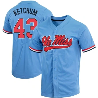 Men's Ole Miss Rebels Cole Ketchum Powder Full-Button Baseball Jersey - Replica Blue