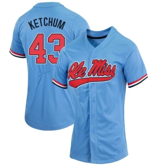 Women's Ole Miss Rebels Cole Ketchum Powder Full-Button Baseball Jersey - Replica Blue