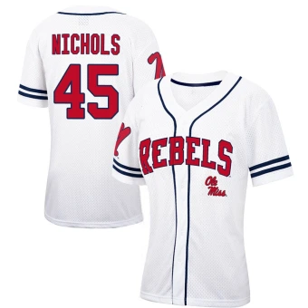 Women's Ole Miss Rebels Mason Nichols Colosseum Free Spirited Baseball Jersey - Replica White/Navy